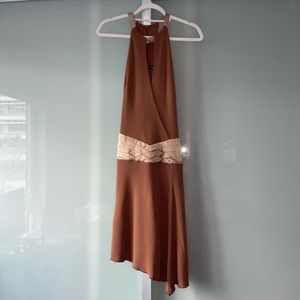 Bebe Cutout Plunge Neck Mocha Cocktail Dress S